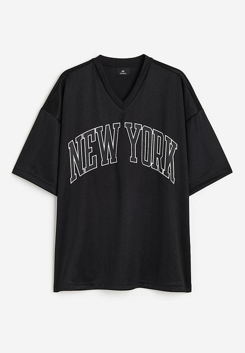 H&M - Oversized fit printed mesh t-shirt - black, multi 