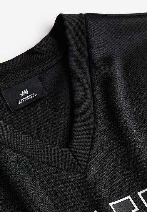 H&M - Oversized fit printed mesh t-shirt - black, multi 