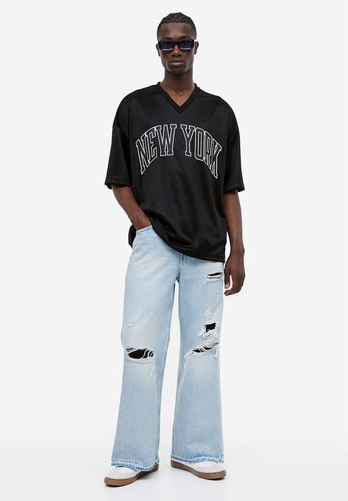 H&M - Oversized fit printed mesh t-shirt - black, multi 