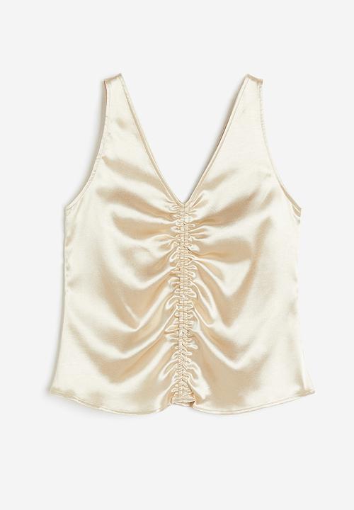 H&M - Ruched satin top - beige