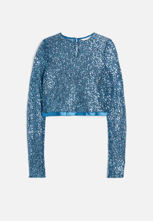 H&M - Sequined cropped top - blue