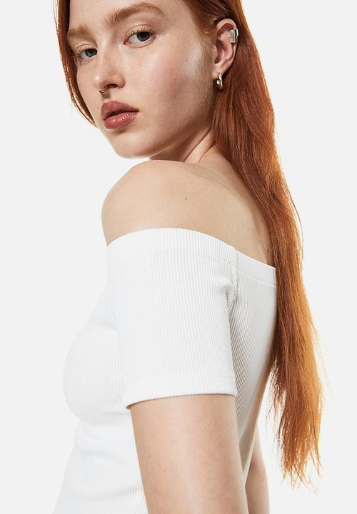 H&M - Ribbed off-the-shoulder top - white