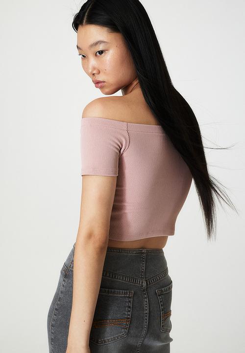 H&M - Ribbed off-the-shoulder top - pink