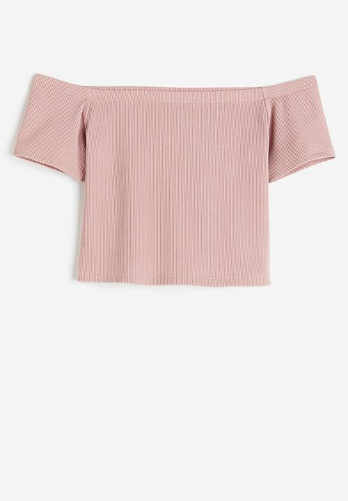 H&M - Ribbed off-the-shoulder top - pink