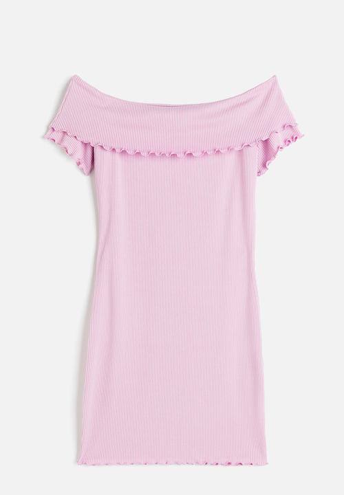 H&M - Ribbed off-the-shoulder dress - pink