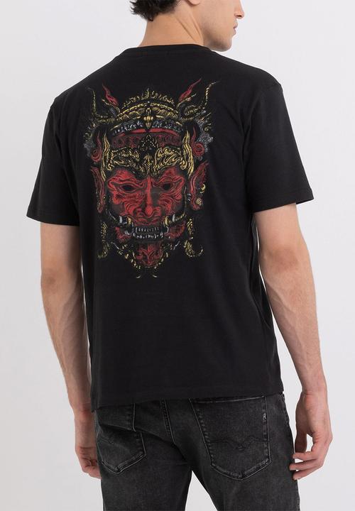Replay - T-shirt in open end jersey with print - black