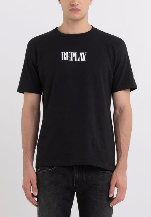 Replay - T-shirt in open end jersey with print - black