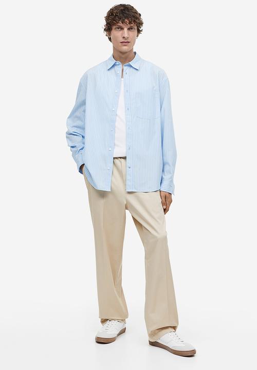 H&M - Relaxed fit poplin shirt - Light blue Striped
