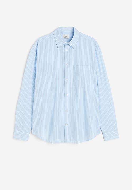 H&M - Relaxed fit poplin shirt - Light blue Striped