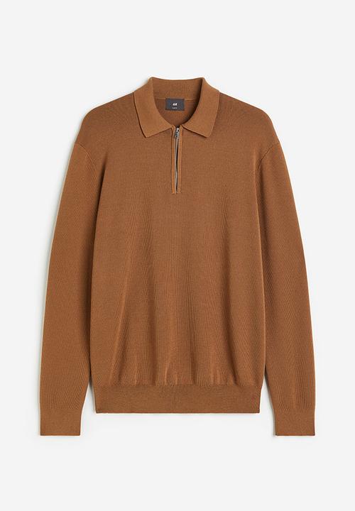 H&M - Slim fit zip-top polo shirt - brown