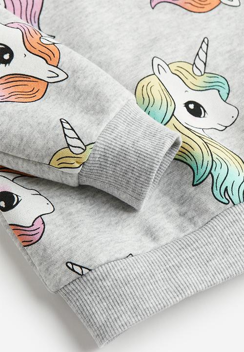 H&M - Printed sweatshirt - Light grey marl Unicorns