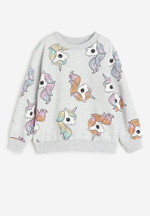 H&M - Printed sweatshirt - Light grey marl Unicorns