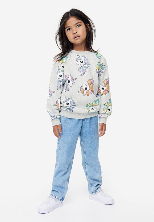 H&M - Printed sweatshirt - Light grey marl Unicorns
