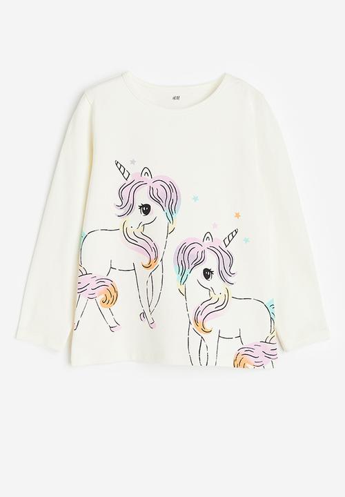 H&M - Printed jersey top - White Unicorns