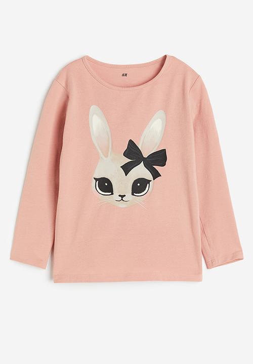 H&M - Printed jersey top - Pink Rabbit