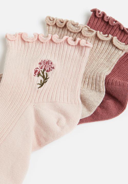 H&M - 3-Pack socks - Light pink Flower