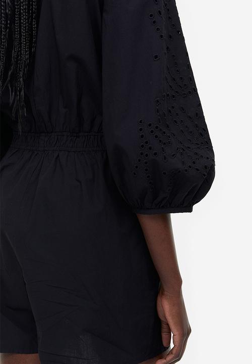 H&M - Broderie anglaise playsuit - black