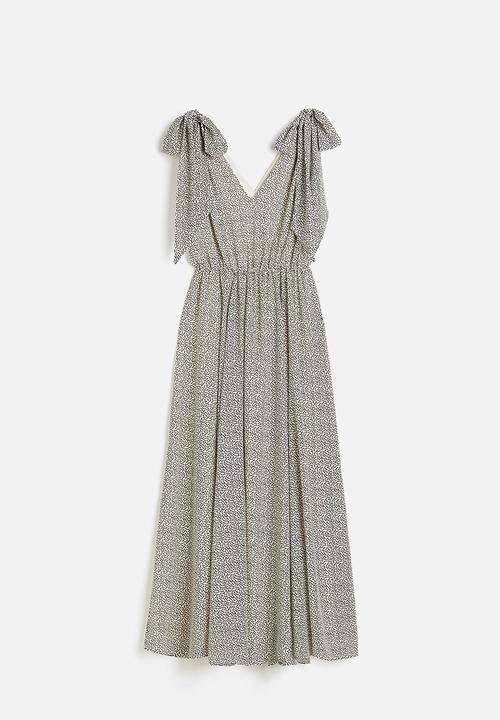 H&M - Bow-detail maxi dress - cream spotted