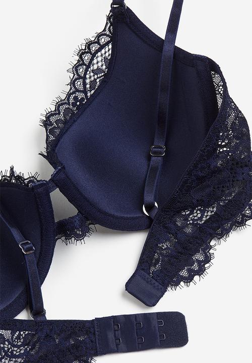 H&M - Padded underwired lace bra - blue