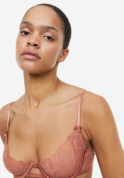 H&M - Non-padded underwired lace bra - pink