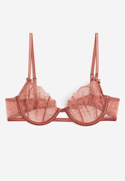 H&M - Non-padded underwired lace bra - pink