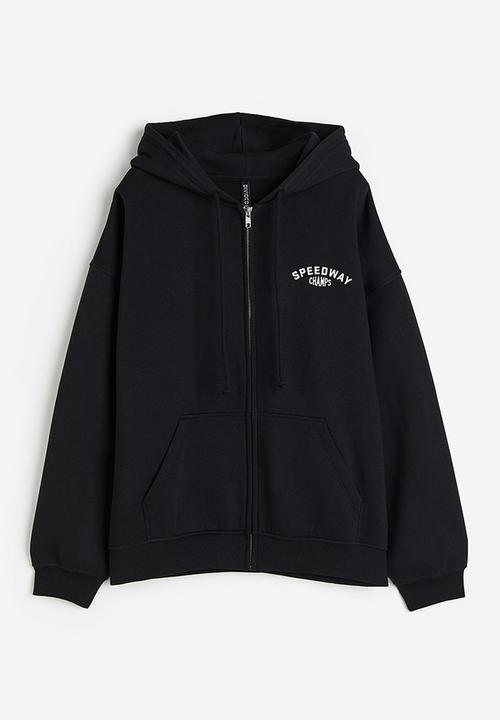 H&M - Oversized printed zip-through hoodie - black