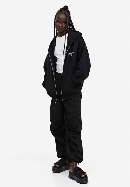 H&M - Oversized printed zip-through hoodie - black