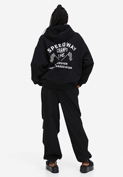 H&M - Oversized printed zip-through hoodie - black