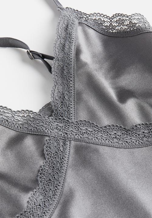 H&M - Lace-trimmed strappy top - grey