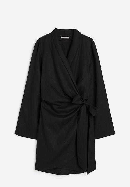 H&M - Linen-blend wrap dress - black