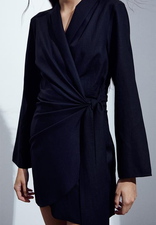 H&M - Linen-blend wrap dress - black