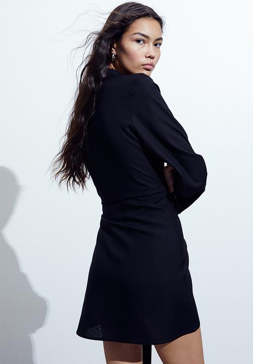 H&M - Linen-blend wrap dress - black