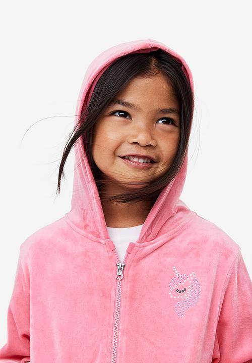 H&M - Velour zip-through hoodie - pink