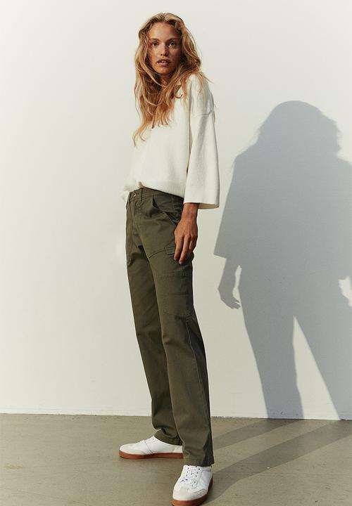 H&M - Twill cargo trousers - Dark khaki green