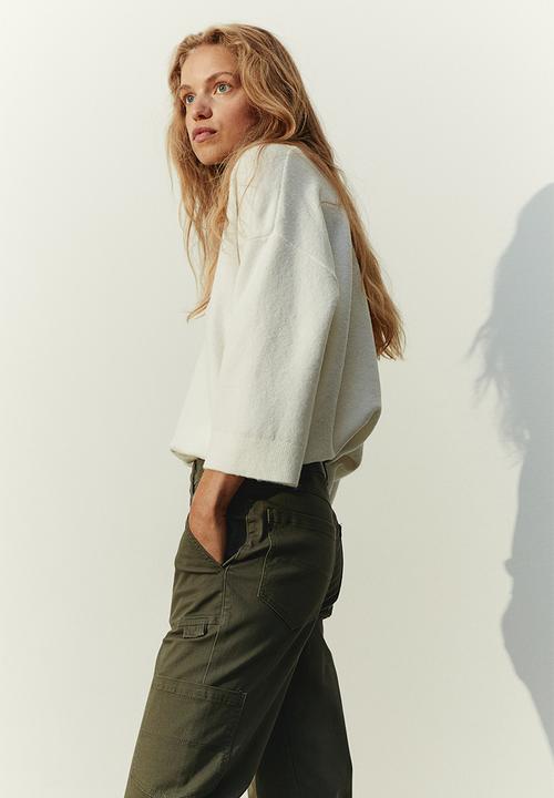 H&M - Twill cargo trousers - Dark khaki green