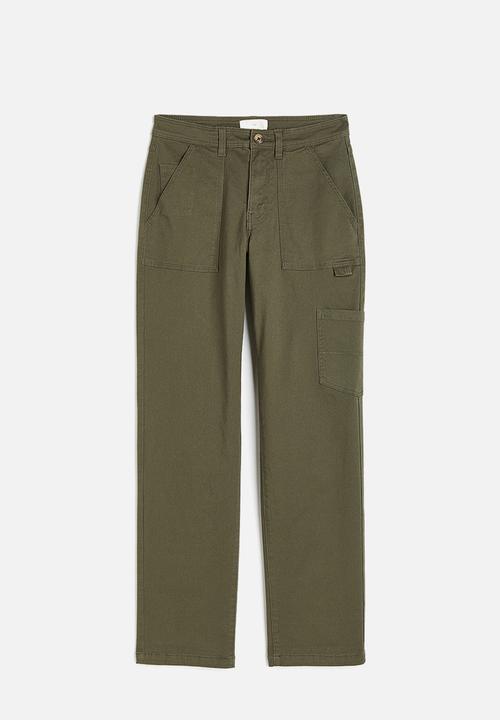 H&M - Twill cargo trousers - Dark khaki green