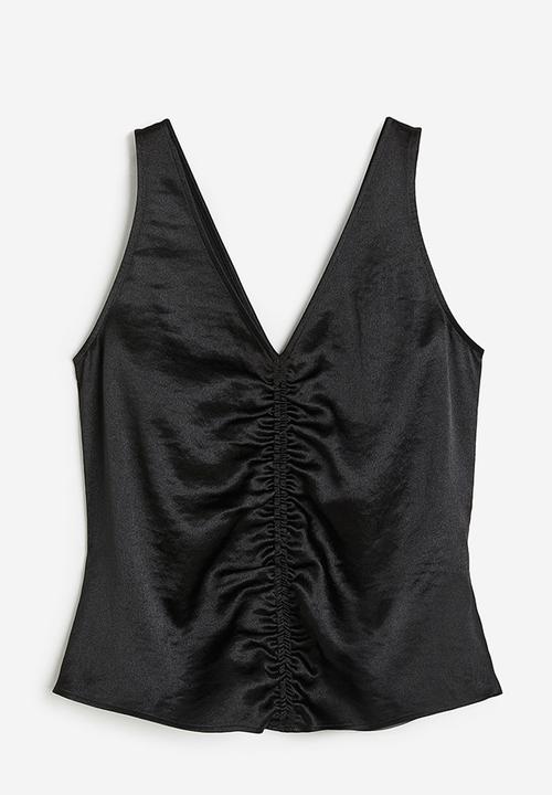 H&M - Ruched satin top - black