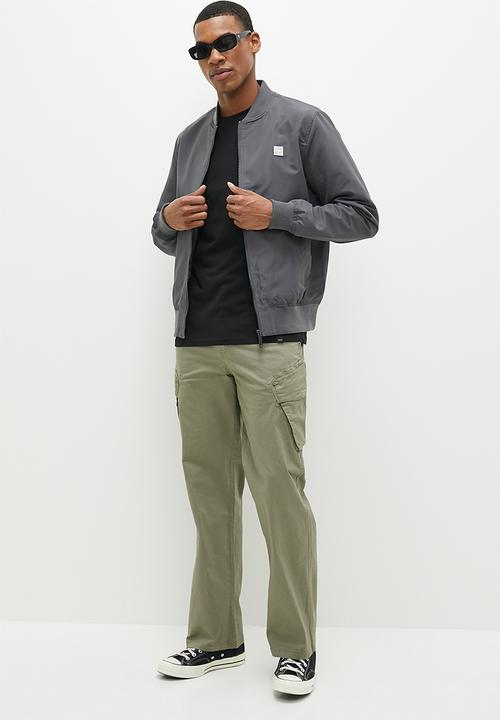 urban° - Mens urban canvas nylon blend jacket bomber - dark shadow