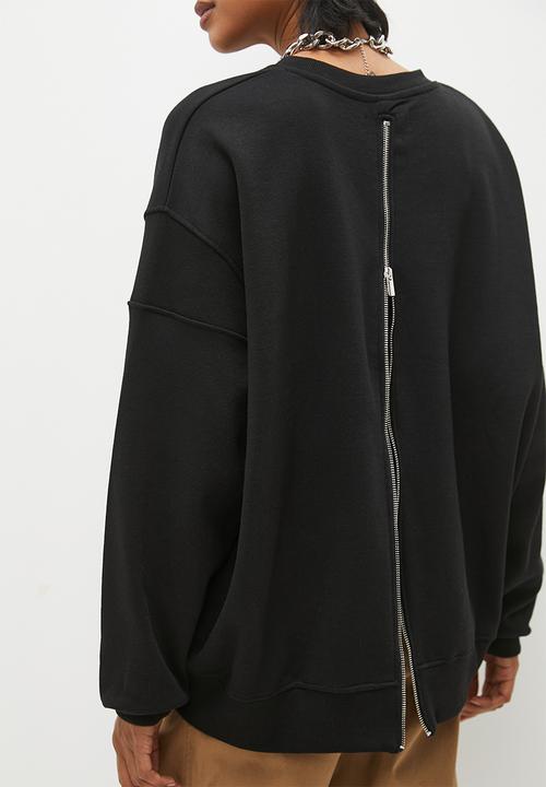 Superbalist - Crew back zip sweat top - black