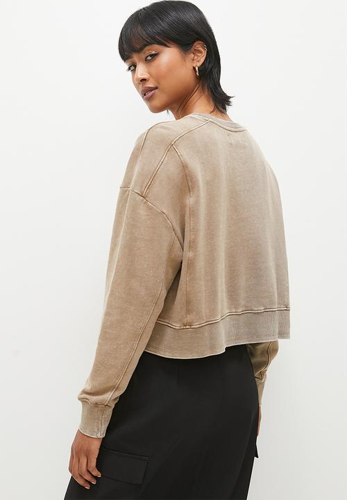 Superbalist - Acid wash styled crew sweat top - neutral 