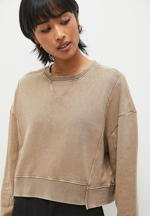 Superbalist - Acid wash styled crew sweat top - neutral 
