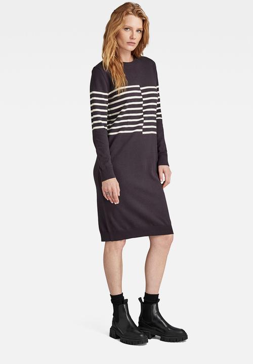 G-STAR - Broken Stripe Knitted Dress Wmn - Grey Asphalt