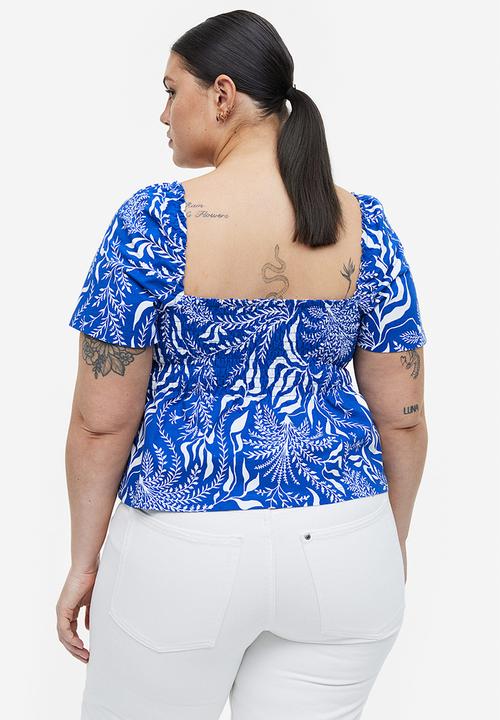 H&M - Smocked top - bright blue patterned 