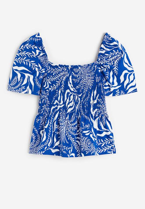 H&M - Smocked top - bright blue patterned 