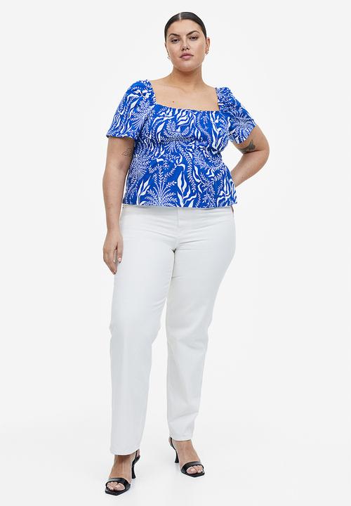 H&M - Smocked top - bright blue patterned 