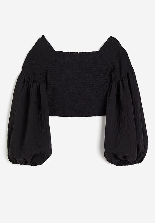 H&M - Smocked off-the-shoulder top - black