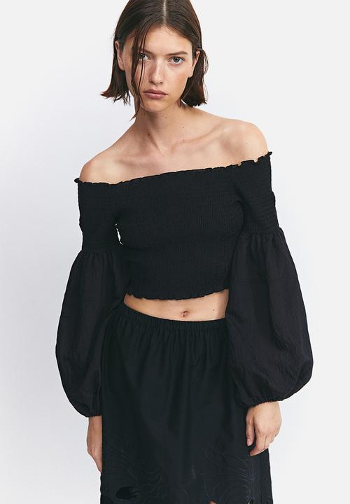 H&M - Smocked off-the-shoulder top - black