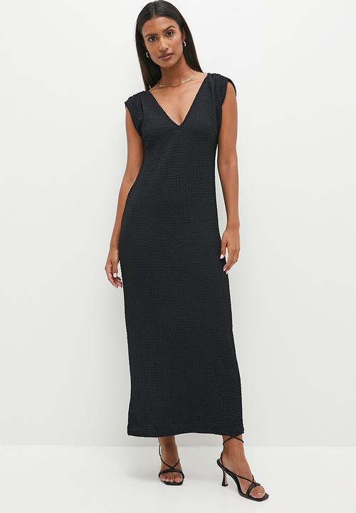 edit - Extend sleeve texture midi dress - black