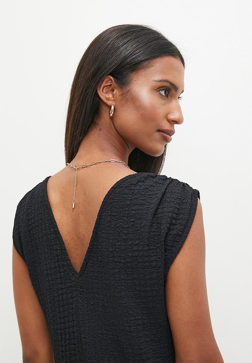 edit - Extend sleeve texture midi dress - black