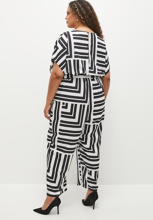edit - Grown on sleeve printed belted jumpsuit -  stripe.